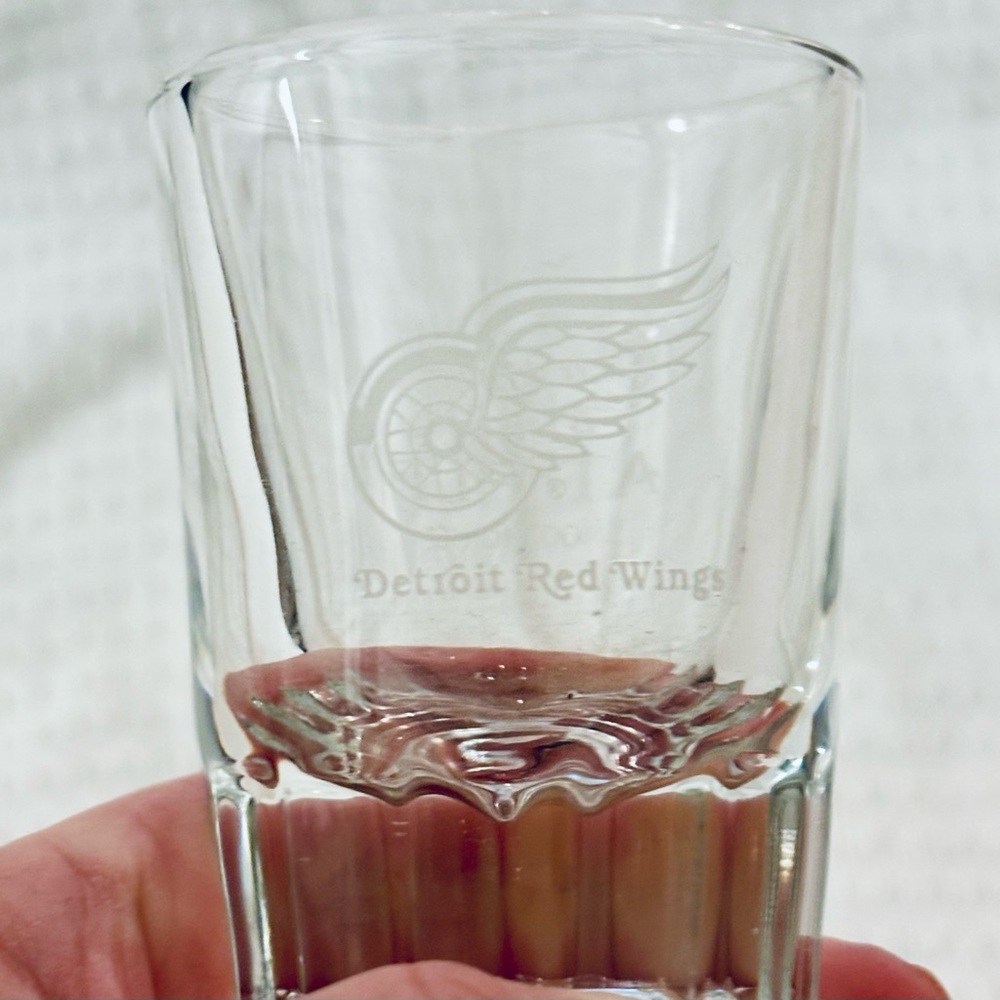 Set of 6 Detroit Red Wings Hockey + Crown Royal Shot Drinking Glasses Barware